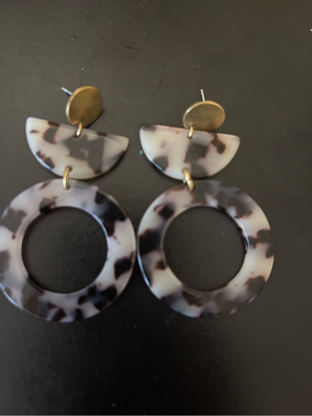 Tortoise Acrylic Hoop Drop Earrings with Gold Accents